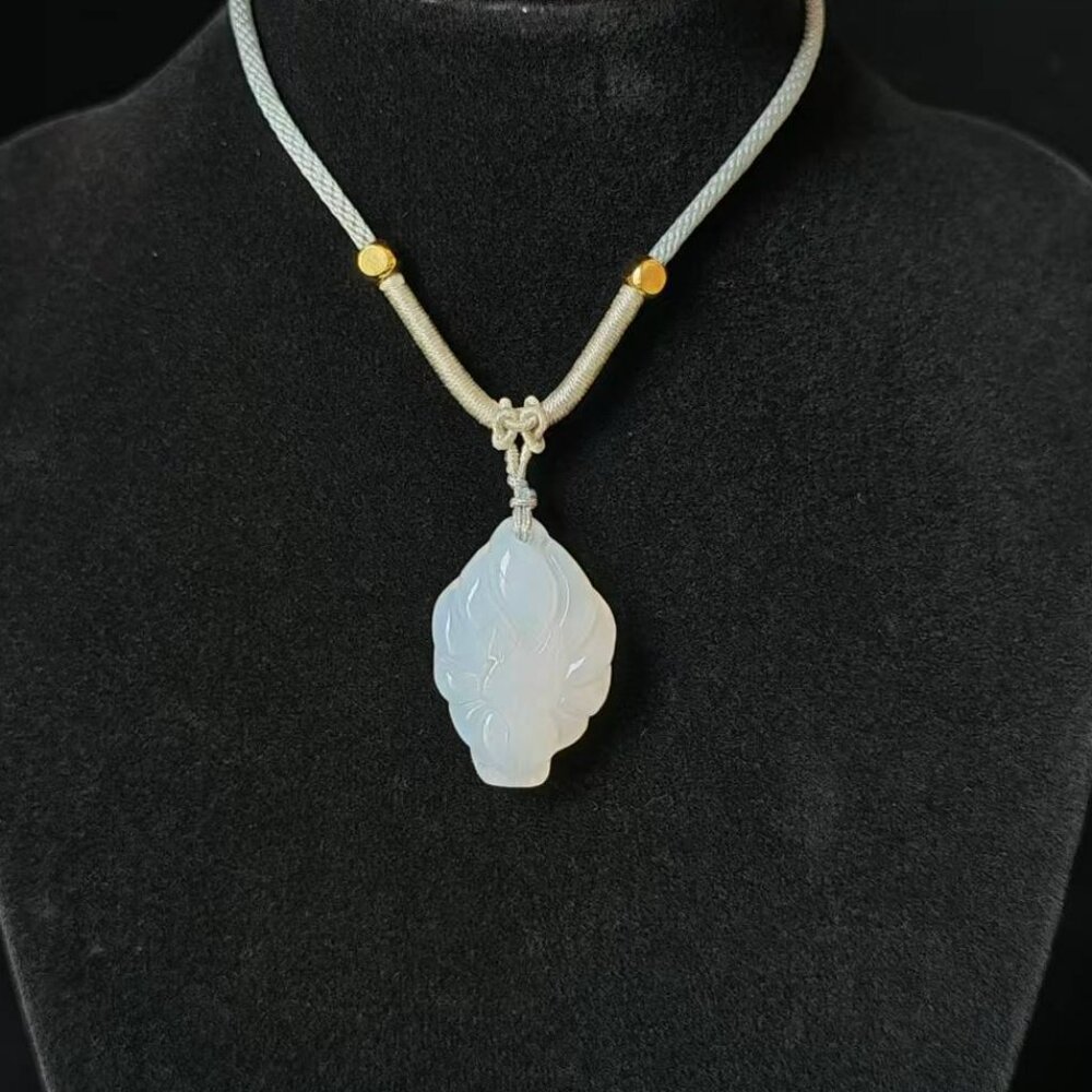 Hand-Carved Natural Jade Nine-Tailed Fox Pendant Necklace Charm